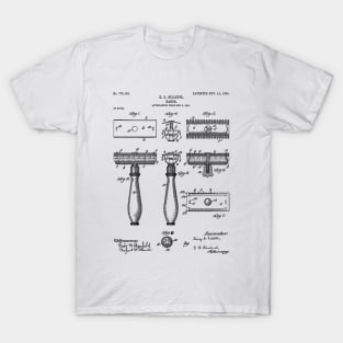 Razor Patent - Barber Art - Black And White T-Shirt